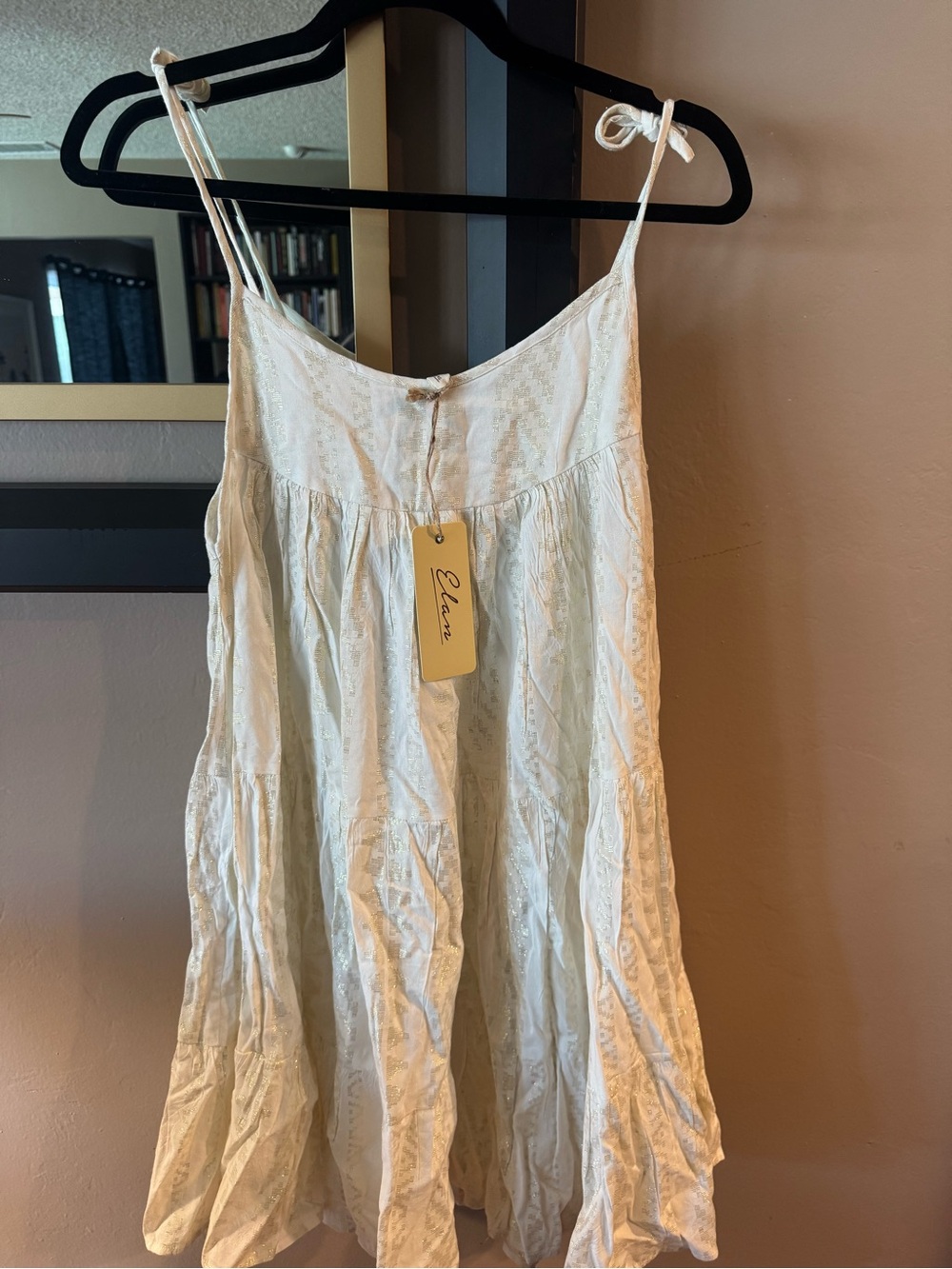 Elan Cream Dress with Metallic Eyelet Detail